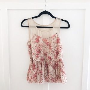 Pink/neutral beige flowy floral tank top